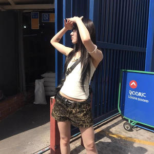 Summer Vintage Y2K Short en jean taille haute pour femmes Retro New Leopard Print Retro Pocket Button-Up Streetwear Hot Short Jeans - Product Image 2