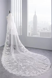 3.5m de long voiture os dentelle voile traînant filet suisse voile de mariée tempérament dentelle broderie voile de mariage - Product Image 3