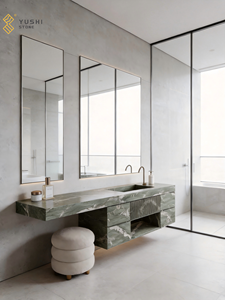 YUSHI Élégant lavabo flottant en marbre vert italien, évier en pierre naturelle minimaliste pour la décoration intérieure contemporaine - Product Image 4