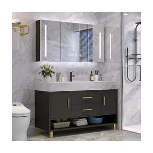 Ensemble de meubles de salle de bain en bois noir avec miroir mural de style nordique moderne de haute qualité - Product Image 1