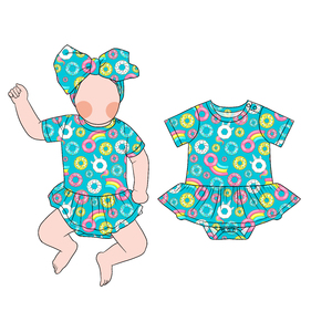 プロモーションセール竹カスタムプリント赤ちゃん幼児女の子ソフト半袖ドレスデザインOnesie Romper - Product Image 2