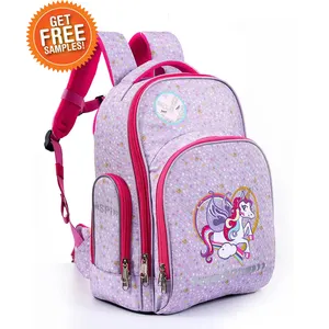 Großhandel Kinder-Schüler wasserdichter Rückenwirbel-Schutz-Rucksack niedlicher Cartoon-Druck rosa einhornige ergonomische Schultasche für Mädchen