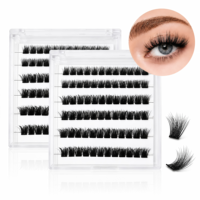 Extensions de cils en fibres végétales noires mates en gros, semi-faites à la main, avec bande transparente invisible, pré-collées, auto-adhésives en grappe