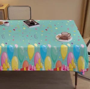 Taplak meja PEVA cetak pesta ulang tahun, taplak meja flanel belakang