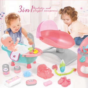 Poupée Bébé Réaliste de 14 Pouces <span class=keywords><strong>avec</strong></span> 12 Sons, Ensemble de Jeu d'Imitation <span class=keywords><strong>avec</strong></span> <span class=keywords><strong>Baignoire</strong></span> et Accessoires d'Alimentation, Jouet Reborn pour Filles et Enfants - Product Image 2