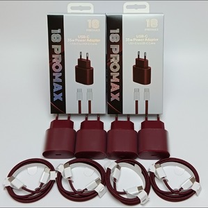 ชุดอุปกรณ์ชาร์จไฟแบบติดผนัง USB-C PD 35W สีแดงไวน์ พร้อมสายถักคุณภาพสูงแบบ USB-C to C  ชุดปลั๊กชาร์จแบบ US EU UK สำหรับ iPhone 15-18 - Product Image 2