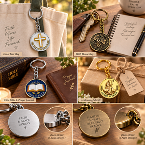 Porte-clés métallique personnalisé avec croix, vigne biblique et signe du berger, cadeau souvenir, vente en gros OEM/ODM - Product Image 3