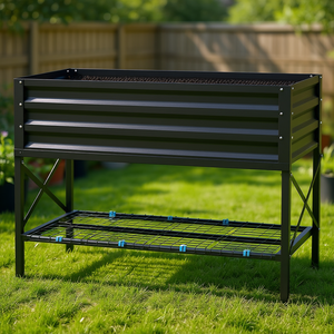 Jardinera Elevada Galvanizada Negra de 48 x 18 x 30 Pulgadas con Estante para Jardinería al Aire Libre, Incluye Revestimiento para Cama de Cultivo Elevada - Product Image 2