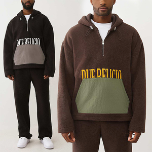 Sudadera con capucha Kingsen personalizada de invierno con cremallera de cuarto, forro polar Sherpa, diseño digital colorblock, para hombre, estilo hip hop, suave, 100% poliéster - Product Image 1