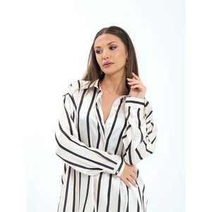 Camisa de satén a rayas con botones para mujer Munster, blusa de manga larga para uso diario, rayas verticales blancas y negras - Product Image 4