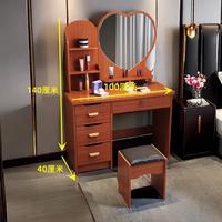 Coiffeuse de style princesse avec miroir en forme de cœur, 4 tiroirs et tabouret, idéale pour les petites chambres