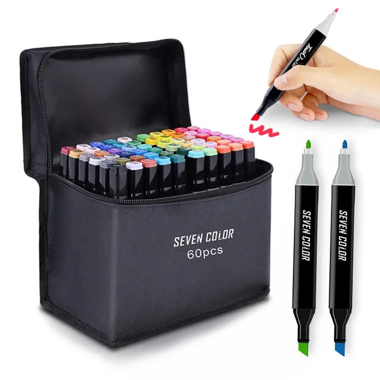 Marcadores coloridos de ponta dupla para desenho, conjunto de canetas marcadoras para crianças, fornecimento de arte por atacado