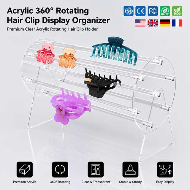 Claw Clip Organizer 360° Rotating Hair Clip Display Organizer Clear Acrylic |Claw Clip Holder Hair-Clips Display Stand for Women