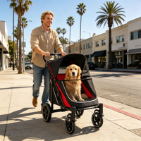 Poussette pliable légère à 4 roues pour animaux de compagnie de taille moyenne et grande, chariot pliable à un clic réglable pour chiens et chats