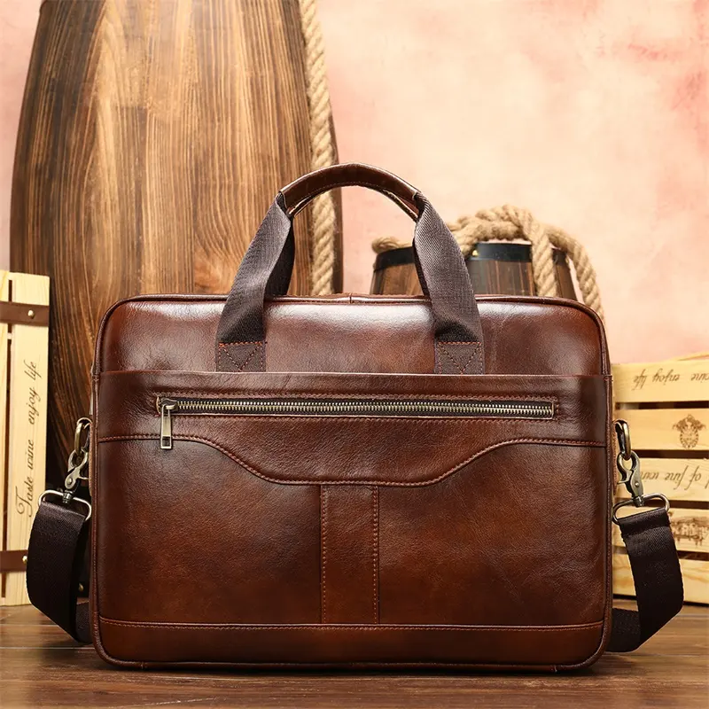 Marrant 8824 Custom logo wholesale Men's Genuine Leather Briefcase waterproof Laptop Handbag Shoulder bag Business Brief case