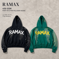 Sweat à capuche surdimensionné RAMAX noir et vert effet éclaboussures de peinture, style streetwear urbain décontracté, vente en gros, fournisseur d'usine