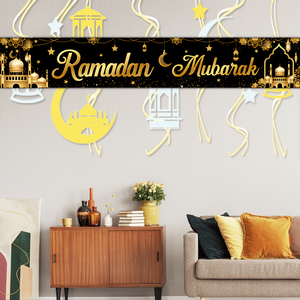 عرض خاص لافتة معلقة على الحائط من البوليستر عالية الجودة 118x19.6in ، لافتة طويلة رمضان محمولة للحفلات الإسلامية - Product Image 3