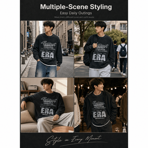 260G Heavyweight Cotton Long Sleeve T-Shirt <b>Men</b> Vintage Washed Graphic Print Loose Streetwear Tee Custom OEM Supplier Top - Product Image 2