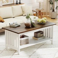 Table basse en mélamine personnalisée, style farmhouse blanc, table centrale de salon avec étagère de rangement, vente en gros d'usine OEM ODM