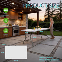 Table pliante de pique-nique de 8 pieds, table de camping portable avec poignée et verrous de sécurité, table pliable en plastique pour le camping