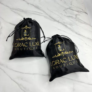 Bolsas de Satén Negras Personalizadas con Cordón y Estampado en Dorado - Empaque de Marca de Lujo para Joyería y Cosméticos - Product Image 4