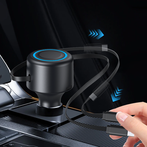 oem logo 2in1 super fast charging car charger 12 24v output <b>type</b> <b>c</b> car <b>adapters</b> dual retractable usb-<b>c</b> cable car charger - Product Image 3