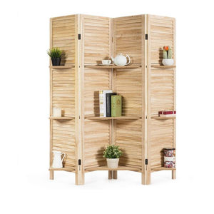 <span class=keywords><strong>Giantex</strong></span> Paravent de séparation d'espace pliable en bois à 4 panneaux, hauteur 1,7 m, avec 3 panneaux décoratifs en bois pour mur - Product Image 1