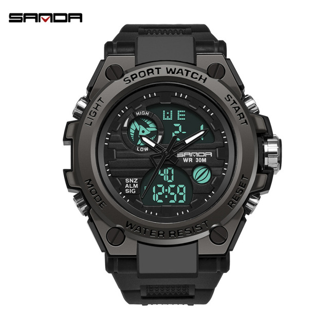 SANDA 739 High Quality LED Digital Quartz Watches for Men Silicone Strap Wrist Watch Fashion Casual Multifunction Sport Watches