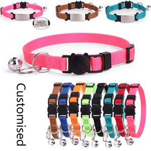 KingHon Metal <b>Tag</b> Laser Engraving Personalized Customized Polyester Nylon Cat Collar Luxury With Bell Collar for Cats - Product Image 1