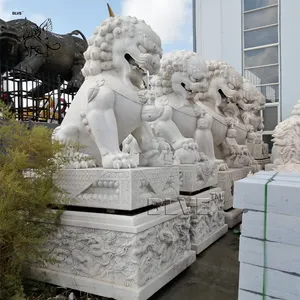 Esterno decorativo grande Marmo Foo Dogs Leone di Pietra Statua Per La Vendita