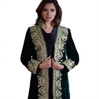 Robe longue élégante en velours noir avec broderie dorée, col en V, manches longues, coupe ample, tenue formelle d'hiver