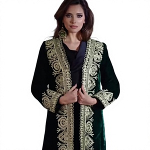 Elegante Vestido Maxi de Terciopelo Negro con Bordado Dorado, Cuello en V, Manga Larga, Corte Holgado, Ropa Formal de Invierno - Product Image 1