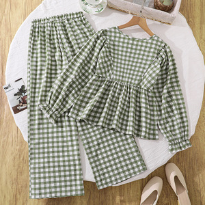 Set di Abbigliamento per <span class=keywords><strong>Bambina</strong></span> Autunno 2026, Moda Bambini, Camicia a Quadri Verde a Maniche Lunghe + Pantaloni, Set di 2 Pezzi alla Moda - Product Image 2