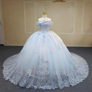 Jancember ANY03 Hada bebé azul cuello barco mariposa imperio vestidos de quinceañera - Product Image 1