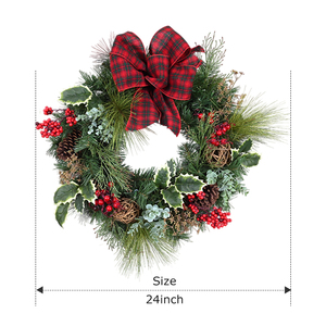 Wholesale Selling Customized <b>Pinecone</b> Red Berry Pine Needles Artificial Christmas Wreath - Product Image 1