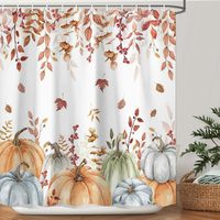 Rideau de douche en polyester avec motifs de feuilles de citrouilles d'automne, durable, résistant à la décoloration, imperméable, écologique, impression personnalisée