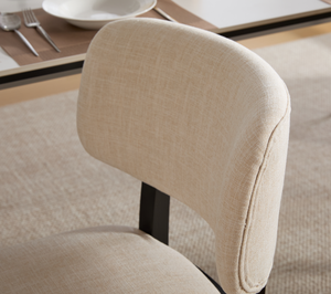 [Stock US] <span class=keywords><strong>Chaise</strong></span> de salle à manger moderne et minimaliste, rembourrée en <span class=keywords><strong>tissu</strong></span> de lin <span class=keywords><strong>beige</strong></span>, avec pieds en bois de caoutchouc et revêtement <span class=keywords><strong>noir</strong></span> - Product Image 5