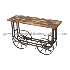 Industrial Style Antique Furniture Dining Table Iron Wood <b>Wheel</b> Metal <b>Cart</b> <b>for</b> Hotel Restaurant <b>for</b> Living Room Coffee Tables - Product Image 1