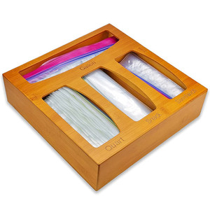 Bamboo ziplock bag storage drawer organizer container wooden ziplock bag storage organizer