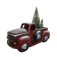 Statue de camionnette vintage de style européen en résine effet vieilli et recouvert de neige, simulation de camion ancien, petits arbres, pour intérieur et bureau