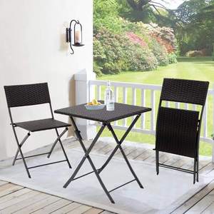 Ensemble bistrot moderne en rotin PE et acier pliable 4 places, table et <span class=keywords><strong>chaises</strong></span> de café d'extérieur pour <span class=keywords><strong>salon</strong></span>, cour, parc, hôtel - Product Image 5