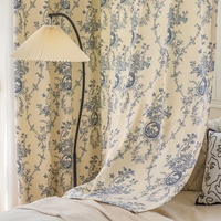 Rideaux occultants modernes en polyester bleu et blanc imprimés, à passe-tringles, lavés, isolants, sur mesure, motif floral, écologiques