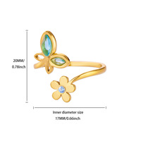 Bague ouverte YEHHY en acier inoxydable plaqué or 18 carats avec papillon et fleur, sertie de zircon, ajustable, bijou tendance pour femme, idée cadeau