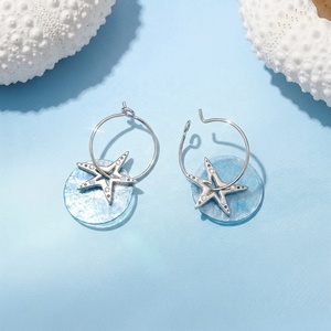 Boucles d'oreilles pendantes plaquées argent 925 avec nacre et zircon cubique <span class=keywords><strong>bleu</strong></span>, style vacances d'été, plage, bijoux d'oreille tendance - Product Image 1