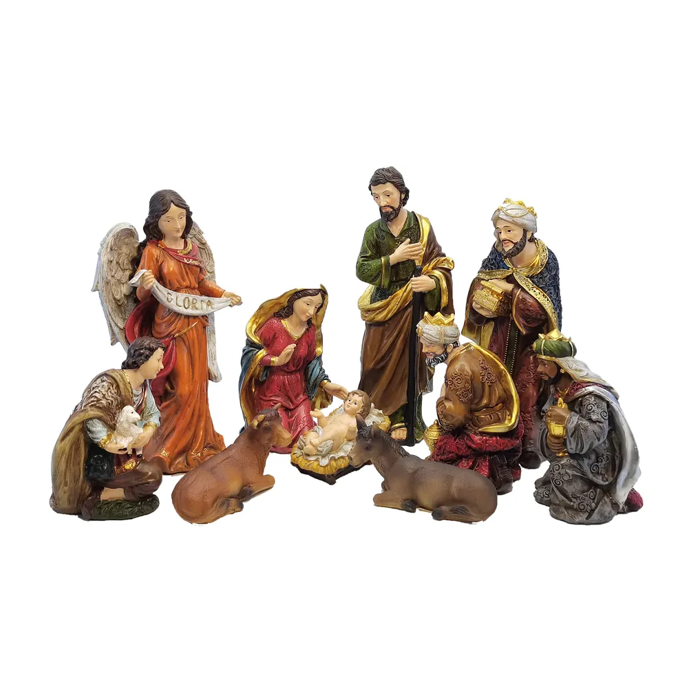 Conjunto de estatuetas de presépio de natal adorável, estátua de resina personalizada, estátua de bebê religiosa de Jesus, decoração de casa, presentes