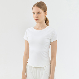 Wholesale Women's Mesh <b>Back</b> Raglan Sleeve Yoga <b>Top</b> Short Sleeve Slim Fit Workout Shirt Breathable Running Pilates Sports Tee - Product Image 2
