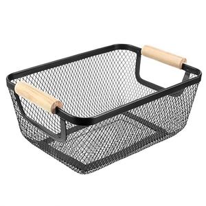 Metal Wire Basket with Wooden Handles Mesh Steel Storage Organizer Bin <b>Containers</b> for Kitchen Fridge Fruit Makeup <b>Snacks</b> Gifts - Product Image 1