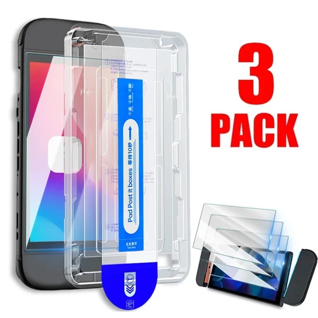 3PCK High Definition HD Tempered Glass Screen Protector for Nintendo NS2 Switch 2 OLED Game Console Easy Installation Tool Frame