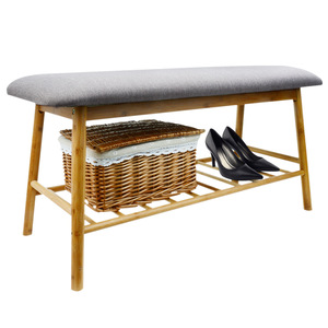 European and American style gray canvas stool, home <b>shoe</b> changing stool, sofa, cloakroom upholstered stool, bedroom footstool - Product Image 4