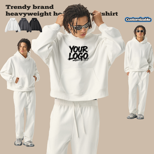 Sweat à capuche boxy court et ample en molleton bouclette lourd 420G, taille américaine, avec broderie de logo personnalisée, coupe épurée, style survêtement - Product Image 1